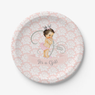 Kleine Prinses Baby Meisje Blush Roze & Zilver Papieren Bordje