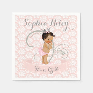 Kleine Prinses Baby Meisje Blush Roze & Zilver Servetten