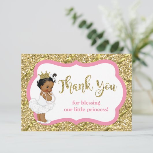 Kleine prinses bedankje, faux glitter bedankkaart (Staand voorkant)