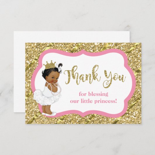 Kleine prinses bedankje, faux glitter bedankkaart (Voorkant / Achterkant)