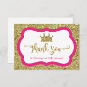 Kleine prinses bedankje, roze, faux glitter bedankkaart (Voorkant / Achterkant)