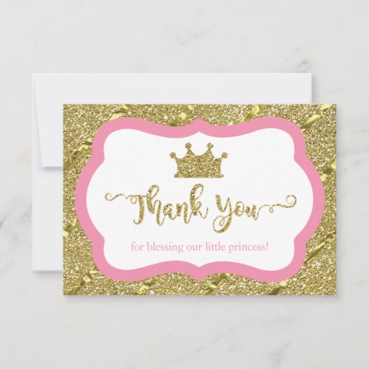 Kleine prinses bedankje, roze, faux glitter bedankkaart (Voorkant)