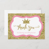 Kleine prinses bedankje, roze, faux glitter bedankkaart (Voorkant / Achterkant)