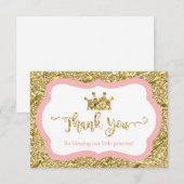 Kleine prinses bedankje, roze, faux glitter bedankkaart (Voorkant / Achterkant)