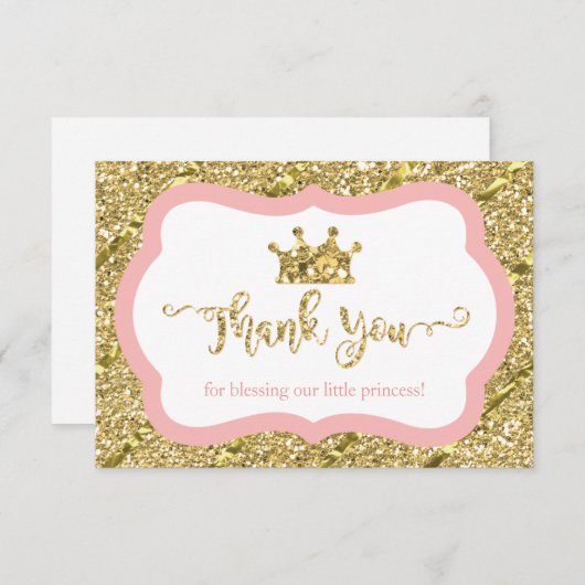 Kleine prinses bedankje, roze, faux glitter bedankkaart (Voorkant / Achterkant)