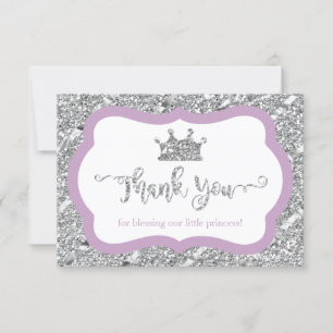 Kleine prinses bedankt kaart Paarse faux glitter