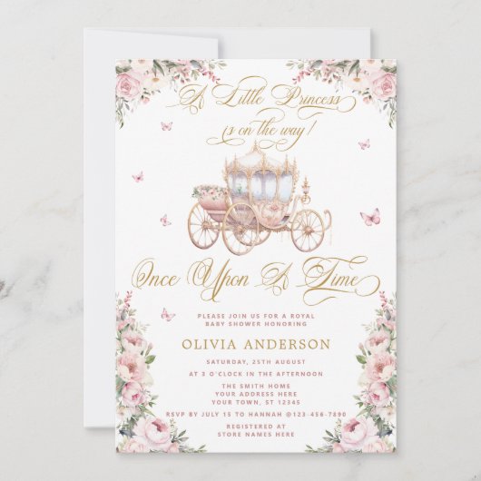 Kleine Prinses Carriage Sprookje Meisje Douche Kaart (Voorkant)