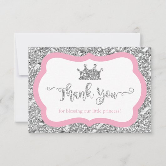 Kleine prinses Dank je wel kaart, roze faux glitte Bedankkaart (Voorkant)