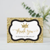 Kleine prinses dankkaart, zwarte faux glitter bedankkaart (Staand voorkant)
