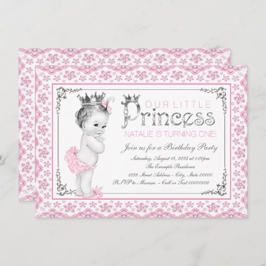 Kleine prinses eerste verjaardagsfeestje kaart