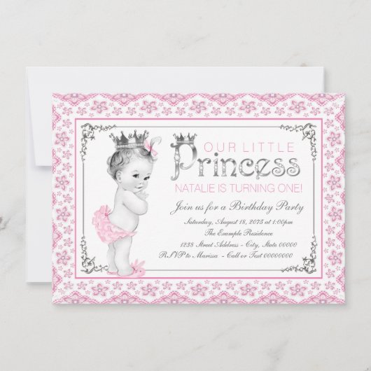 Kleine prinses eerste verjaardagsfeestje kaart (Voorkant)