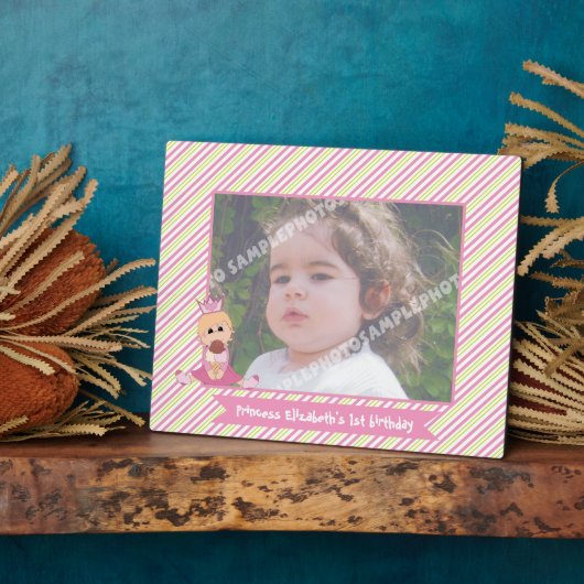 Kleine prinses en kroonmeisjes 1e verjaardag roze fotoplaat (Zijkant)