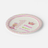 Kleine prinses en kroonmeisjes 1e verjaardag roze papieren bordje (Gekanteld)