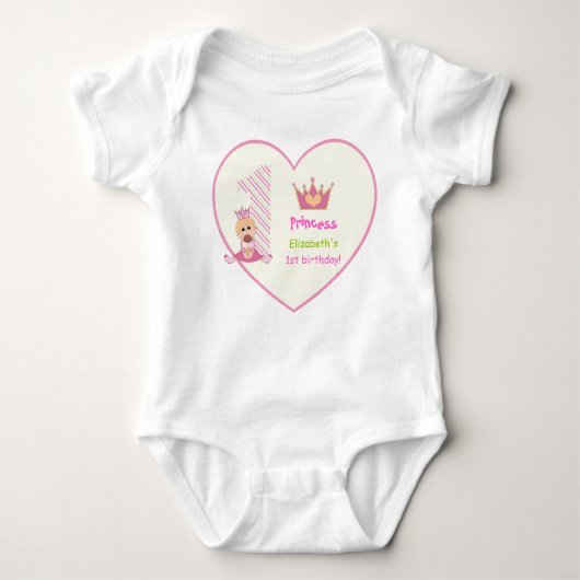 Kleine prinses en kroonmeisjes 1e verjaardag roze romper (Voorkant)