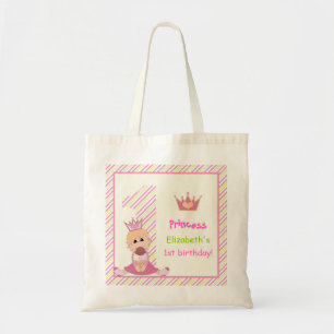 Kleine prinses en kroonmeisjes 1e verjaardag roze tote bag