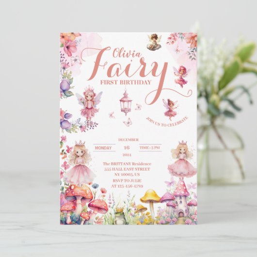 kleine prinses fee eerste sprookje verjaardag kaart (Staand voorkant)