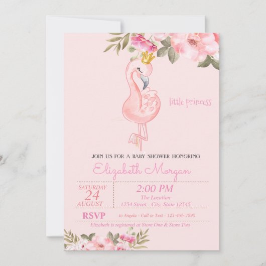 Kleine prinses, Flamingo Crown Floral Baby shower Kaart (Voorkant)