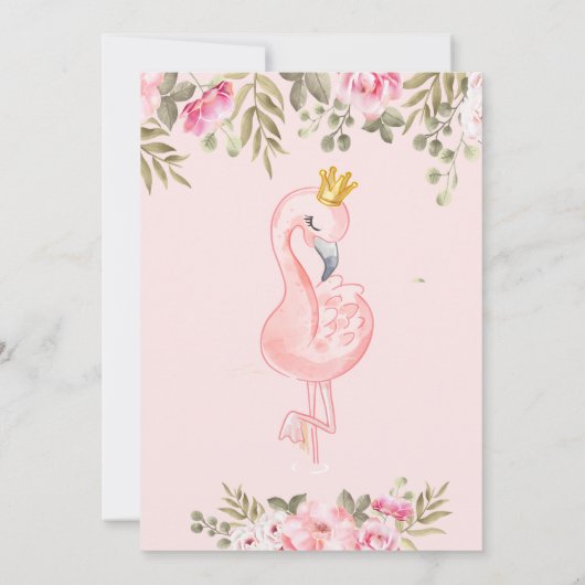 Kleine prinses, Flamingo Crown Floral Baby shower Kaart (Achterkant)