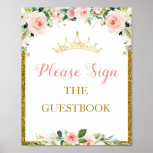 kleine prinses floral baby shower Guestbook Poster