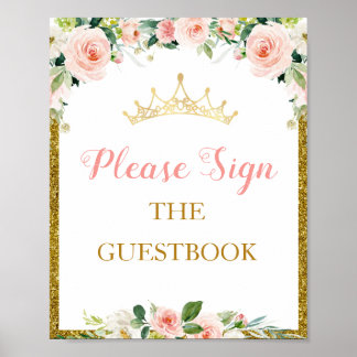 kleine prinses floral baby shower Guestbook Poster