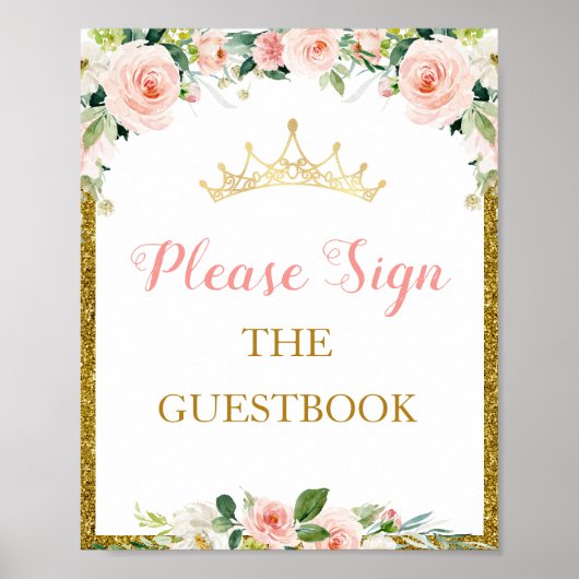 kleine prinses floral baby shower Guestbook Poster (Voorkant)