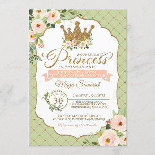 Kleine prinses Floral Blush & Mint Royal Birthday Kaart