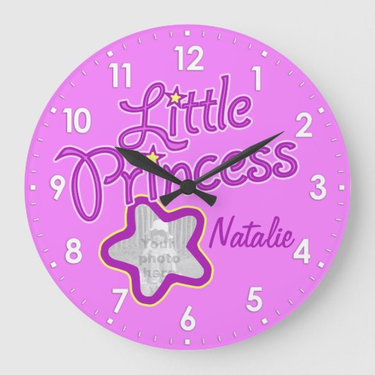 Kleine prinses foto roze meisjes muurklok grote klok (Voorkant)