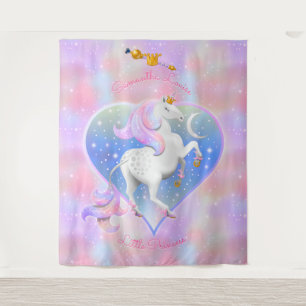 Kleine Prinses Gepersonaliseerde Roze Eenhoorn Wandkleed