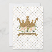 Kleine Prinses Gouden Bloemenkroon Baby Shower Kaart (Achterkant)