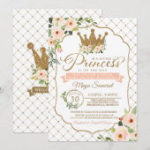 Kleine Prinses Gouden Bloemenkroon Baby Shower Kaart (Voorkant / Achterkant)