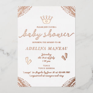 Kleine Prinses Kroon Bloemen Meisje Jongen Baby sh Folie Uitnodiging