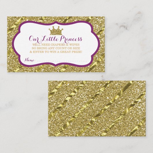 Kleine Prinses Luier Raffle Ticket, Faux Glitter Informatiekaartje (Voorkant / Achterkant)