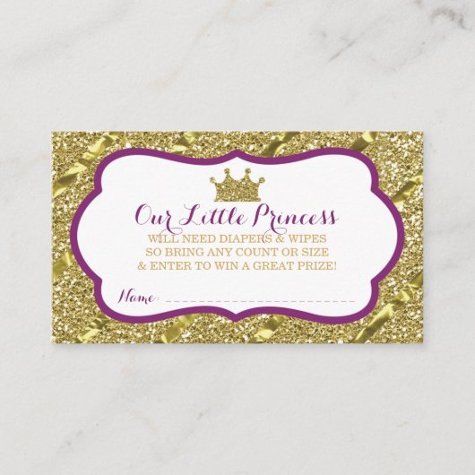 Kleine Prinses Luier Raffle Ticket, Faux Glitter Informatiekaartje (Voorkant)