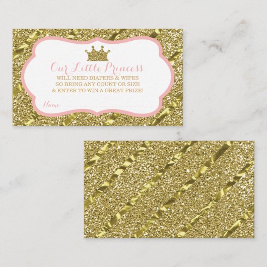 Kleine Prinses Luier Raffle Ticket, Faux Glitter Informatiekaartje (Voorkant / Achterkant)