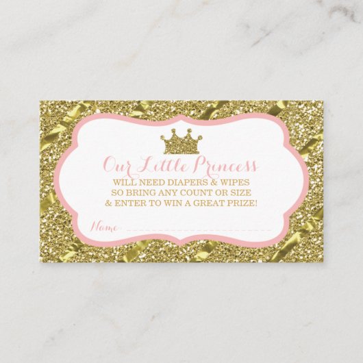 Kleine Prinses Luier Raffle Ticket, Faux Glitter Informatiekaartje (Voorkant)