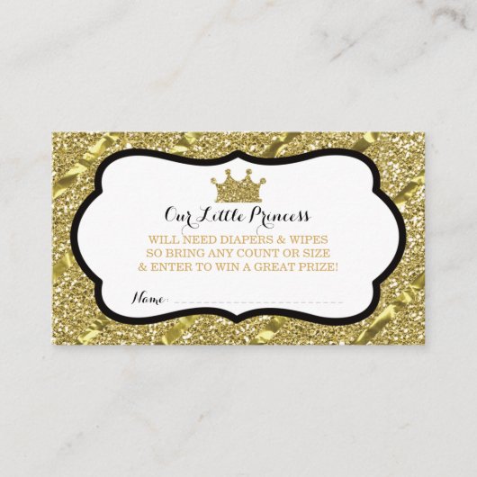 Kleine Prinses Luier Raffle Ticket, Faux Glitter Informatiekaartje (Voorkant)