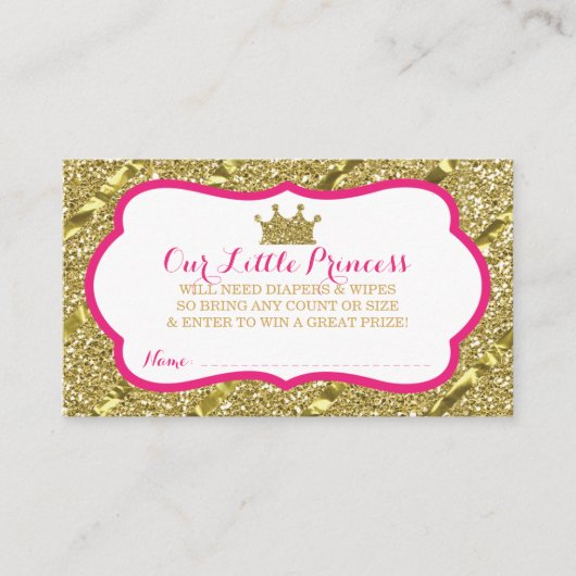 Kleine Prinses Luier Raffle Ticket, Faux Glitter Informatiekaartje (Voorkant)