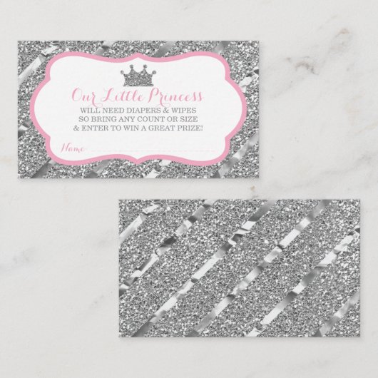 Kleine Prinses Luier Raffle Ticket, Faux Glitter Informatiekaartje (Voorkant / Achterkant)