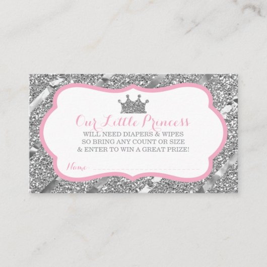 Kleine Prinses Luier Raffle Ticket, Faux Glitter Informatiekaartje (Voorkant)