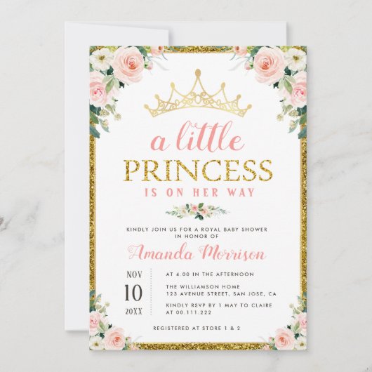kleine prinses meisje baby shower uitnodiging (Voorkant)