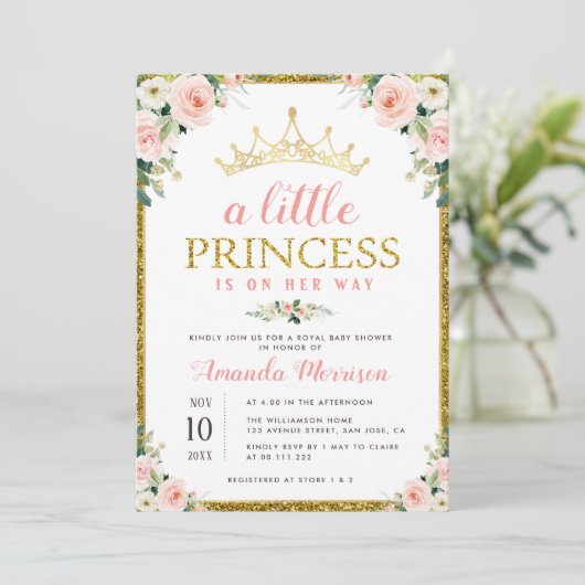 kleine prinses meisje baby shower uitnodiging (Staand voorkant)