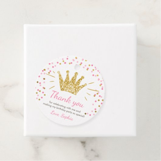 Kleine Prinses Meisje Verjaardag Roze Gouden Kroon Bedankjes Labels (In situ)