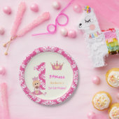 Kleine prinses meisjes 1 jaar heet roze vodderlich papieren bordje (Feest)