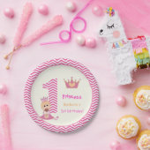 Kleine prinses meisjes 1 verjaardag chevron grens papieren bordje (Feest)