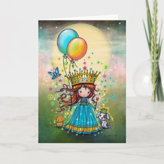 Kleine Prinses met Ballonnen Fantasievolle Kunst Kaart (Voorkant)