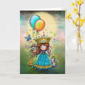 Kleine Prinses met Ballonnen Fantasievolle Kunst Kaart (Gele Bloem)
