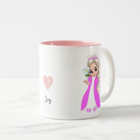 Kleine prinses met bloem en hart tweekleurige koffiemok (Voorkant rechts)