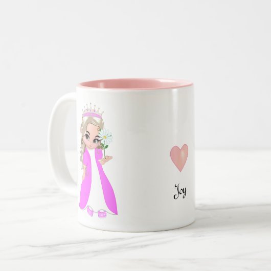 Kleine prinses met bloem en hart tweekleurige koffiemok (Voorkant links)