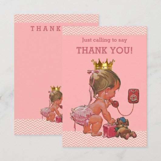 Kleine prinses op de telefoon Dank je Chevrons Bedankkaart (Voorkant / Achterkant)