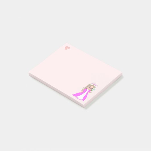 Kleine prinses op lichtroze post-it® notes (Schuin)